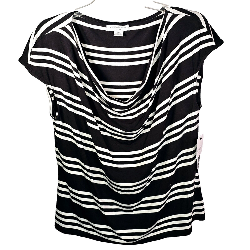 New Liz Claiborne Petite PXL Women's Cowl Neck Drape SS Shirt Blouse Top